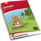 Titel: "Aufsatz Deutsch 2. Klasse", Nummer 221. Eine Maus schreibt im Freien, umgeben von Bäumen und Pilzen.