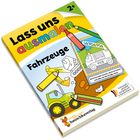 "Lass uns ausmalen Fahrzeuge" für Kinder ab 2 Jahren, mit farbigen Stiften und Fahrzeugillustrationen.