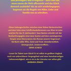 Text: "Die Kindheitsfreunde Eby und Charlotte... Familie neu zu schreiben." Buntes Hintergrunddesign.