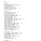 Inhalt: Vorwort, Am Morgen, Am Mittag, Am Nachmittag, Am Abend. Themen: Frühstück, Suppen, Desserts, Getränke. Seite 5.