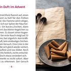 "Ein Duft im Advent." Der Text spricht von Räucherkerzen. Rechts sieht man brennende und ungenutzte Räucherkerzen.