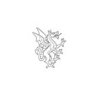 Eine minimalistische Zeichnung eines stilisierten Drachens mit Flügeln, angriffslustig und detailreich dargestellt.