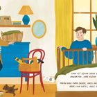 "Lina ist schon ganz aufgeregt. Sie kann es kaum erwarten, ihre kleine Schwester kennenzulernen." Illustration: Frau, Kinderzimmer, Pflanzen.