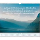 Text: „Zufriedenheit besteht aus drei stillen Quellen...“ Kalender für März 2027. Berglandschaft mit See im Hintergrund.