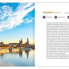 Text: "VORWORT preface", "6 ZENTRUM", "76 STADTTEILE", "122 UMGEBUNG", "152 IMPRESSUM". Links ein Foto von Dresden an der Elbe.