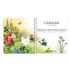 Texte: "In Giesberts Garten", "Schnittlauch, Erbsen und...". Illustration: Ein bunter Garten mit Tieren und Pflanzen.