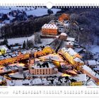 Kalenderseite mit dem Monat Januar. Bild zeigt Frauenstein im Winter, beleuchtet mit Schnee auf den Dächern und Wäldern.