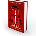 „A Stage Set for Villains. Hüte dich vor den Spielern.“ Illustration eines Wolfes über einem roten Vorhang.