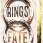 „RINGS OF FATE“ oben, „MELISSA DE LA CRUZ“, stilisierte Ringe auf elegantem Hintergrund.