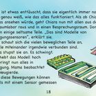 Text beschreibt Elenas Neugier auf die Funktion von Modellen mit Bewegungssensoren. Daneben sind zwei farbige Modelle dargestellt.