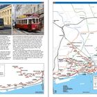 Text beschreibt ein Tramprojekt in Lissabon. Links oben gelbe und rote Trams, rechts eine Karte mit Tramlinien.

