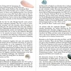 Seitenzahlen: 10 und 11. Überschriften: "Suchen", "Recycling", "Handelswege", "wilde Mülldeponien", "Windrichtung", "Ebbe", "Jahreszeiten". Enthält beschreibenden Text über Meerglas, Strände und Jahreszeiten, begleitet von Fotos von Meerglas-Stücken.
