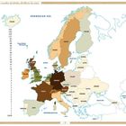 Übersicht der Anzahl der Whiskey-Destillerien nach Staaten in Europa, farblich codiert mit Zahlenangaben links.