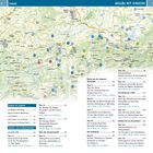 "Allgäu mit Kindern" und Tourenbeschreibungen auf einer detaillierten Landkarte, nummerierte Orte in farbigen Punkten markiert.