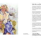 Gemälde einer sitzenden älteren Frau in einem Stuhl, rechts daneben ein Text über Porträtmalerei und den Dialog mit dem Betrachter.