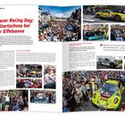 Text: "Adenauer Racing Day: 24h-Startschuss bei bester Eifelsonne." Fotos von Menschenmengen, Rennautos und Fahrern.