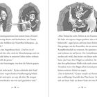 Zwei Seiten eines Buches mit Illustrationen. Links ein Elf, der aufgeregt auf einen Jungen zeigt. Rechts ein geflügelter Elf.