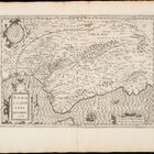 "Andaluziae Nova Descript." Alte, detaillierte Karte mit Städten, Flüssen, Gebirgen und dekorativen Elementen.