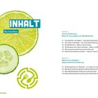 INHALT: Buchaufbau, Kapitel über Ernährung, Gesundheit, pflanzenbasierte Ernährung. Abbildungen von Limette und Gurke.