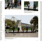 Links: Text über Kunstausstellungen. Unten: "Interaktives Objekt, Metall, Schuhputzmaschinen, Paris, Malmö, Madrid, Basel, Schweiz."