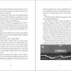 Text: "EDDA", "LOADING...", "LYRIE", "SONY", "GIONYN", "NMS", "V" (mit Symbolen), "F.E.N.R.I.S. NETWORK", "OF GIONYN", "VIOL. G."

Zwei Buchseiten, links Erzähltext über eine Seherin und Pjetur. Unten rechts ein Rechteck mit Illustrationen und Textelementen. 