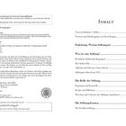 Links Verlagsdetails mit Kontakt, ISBN und rechtlichen Hinweisen. Rechts Inhaltsverzeichnis mit Kapiteln über Stiftungen.