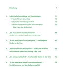 Inhalt mit Kapiteln über individuelle Entwicklung, ADHS, Hochbegabung, Autismus, Hochsensibilität und Perfektionismus.