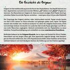 **Die Geschichte des Origami**

Origami: japanische Papierfaltkunst. Ursprung in China vor 2000 Jahren. Origami-Kranich: Symbol für Glück und Frieden. 

Unten: Ein ruhiger See mit Boot, Herbstlandschaft, Berg im Hintergrund.