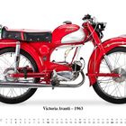 "Victoria Avanti – 1963" und "JANUAR" über einem Kalender; rotes Vintage-Motorrad, seitlich abgebildet.