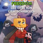 "PALUTEN FREEDOM DAS ERBE VON GRAF SCHMACULA". Eine Illustration mit Kürbisfigur im Vampirkostüm, Zelt und Fledermäusen.