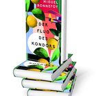 Text: Miguel Bonnefoy, Der Flug des Kondors, Roman, Eisele. Abbildung zeigt einen farbenfrohen Buchstapel mit Zitronen-Design.