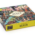 Schachtelaufdruck: "DIE WELT DER HEXEN". Illustration mit Wald, Gebäuden und Figuren. 1000 Teile Puzzle.