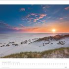 Januar 2027, Inseln & Meer. Dünenlandschaft bei Sonnenaufgang, Nordseeküste mit Sand, Meer und Wolken.