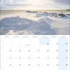 Kalenderseite für Januar 2027 mit Text: "Neujahr" und "Heilige Drei Könige". Oben Schneelandschaft an einem Strand.