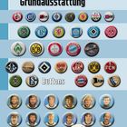"Kinderzimmer-Grundausstattung"; "Buttons". Verschiedene Vereins-Embleme und Spieler-Porträts auf Buttons.