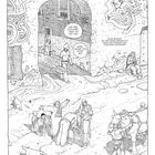 Texte im Bild: "Ein Abenteuer von Major Grubert von Moebius", "Was für ein Kaff... Hier ist nix los!", "Hier werde ich nicht alt!", "Alles beginnt, als der Major gemächlich durch die Straßen von Chalatung schlendert." Eine detaillierte, schwarz-weiße Illustration einer Straßenszene mit verschiedenen Menschen und einem Pferd.