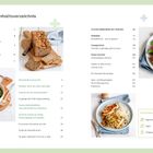 Inhaltsverzeichnis mit Rezepttiteln und Seitenzahlen. Bilder von Speisen: Brot, Avocado-Bowl, belegtes Brot, Gericht mit Reis.