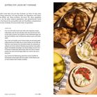 Text: "Gepökelter Lachs mit Furikake." Rezept mit Zutatenliste und Zubereitung. Bild zeigt Bagels, Lachs, Frischkäse und Dill.