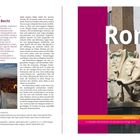 Links: Biografie von Sabine Becht und Text über Rom. Rechts: Titel "Rom" über einem Bild eines steinernen Elefanten.