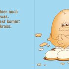 Das Ei tut hier noch irgendwas. Der echte Text kommt später, krass. Illustration eines traurigen Eis mit Eierschalen.