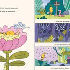 Links: „Nein, Colette braucht niemanden. Auch wenn sie manchmal...“  
Rechts: Comic-Bilder einer Biene in verschiedenen Situationen.