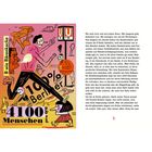 Links: „B wie Bärenkacke“, „100% Berliner“, „4100 Menschen pro QM“. Illustration eines laufenden Mannes mit U-Bahn-Symbolen. Rechts: Fließtext.