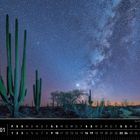 Kalenderseite "Mexiko 01" mit Januar. Sternenhimmel über einer Wüstenlandschaft mit großen Kakteen.