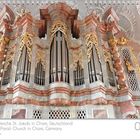 Text: Stadtpfarrkirche St. Jakob in Cham, Deutschland. 
Eine prächtige Orgel mit goldenen Verzierungen in einer barocken Kirche. Kalender für Januar mit Datum.
