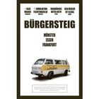 "BÜRGERSTEIG" zeigt oben mehrere Orte und Begriffe wie Münster, Essen, Frankfurt. Unten ist ein Van mit "Lufthansa Deportation Class".