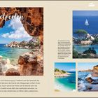 "Inselperlen. Inseln im Mittelmeer sind Verlockung pur! Strand mit Segelboot auf blauem Meer; felsige Landschaft."