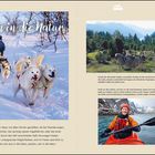 Links steht "Rein in die Natur". Darunter Hunde ziehen einen Schlitten durch Schnee. Rechts ein Reiter in grüner Landschaft.