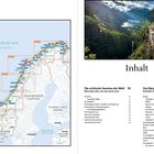Text links: Karte von Norwegen mit markierten Städten. Rechts: "Inhalt", Themen und Seitennummern, Bild einer Landschaft Seite 70.