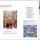 "Herzensorte" steht oben. Links und rechts sind Listen mit Orten in Paris. Fotos zeigen eine Passage und den Eiffelturm.
