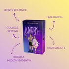 "SPORTS ROMANCE, FAKE DATING, COLLEGE SETTING, HIGH SOCIETY, BOXER X MEDIZINSTUDENTIN." Buch mit Boxerin und Frau.